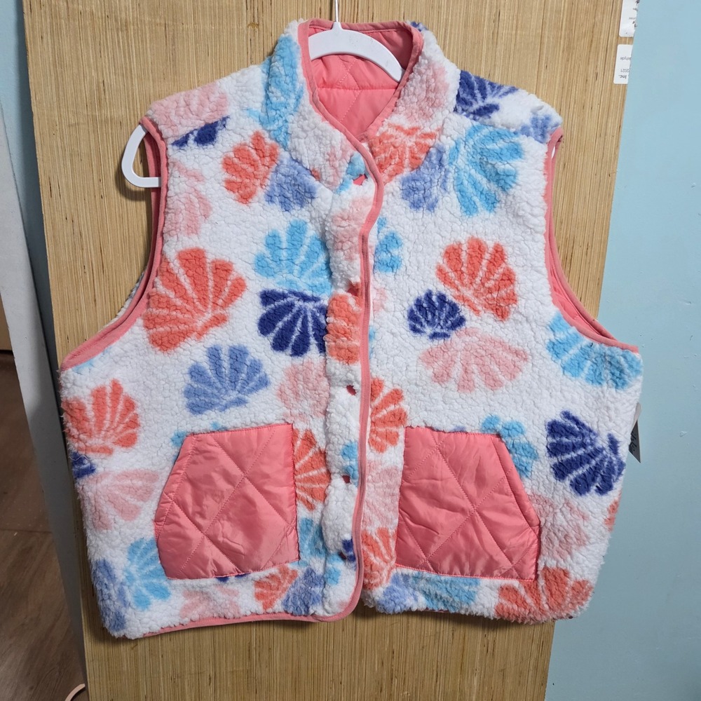 Onque Casual Reversible Sherpa Fleece Vest Womens XL Seashell Quilted Coral Pink